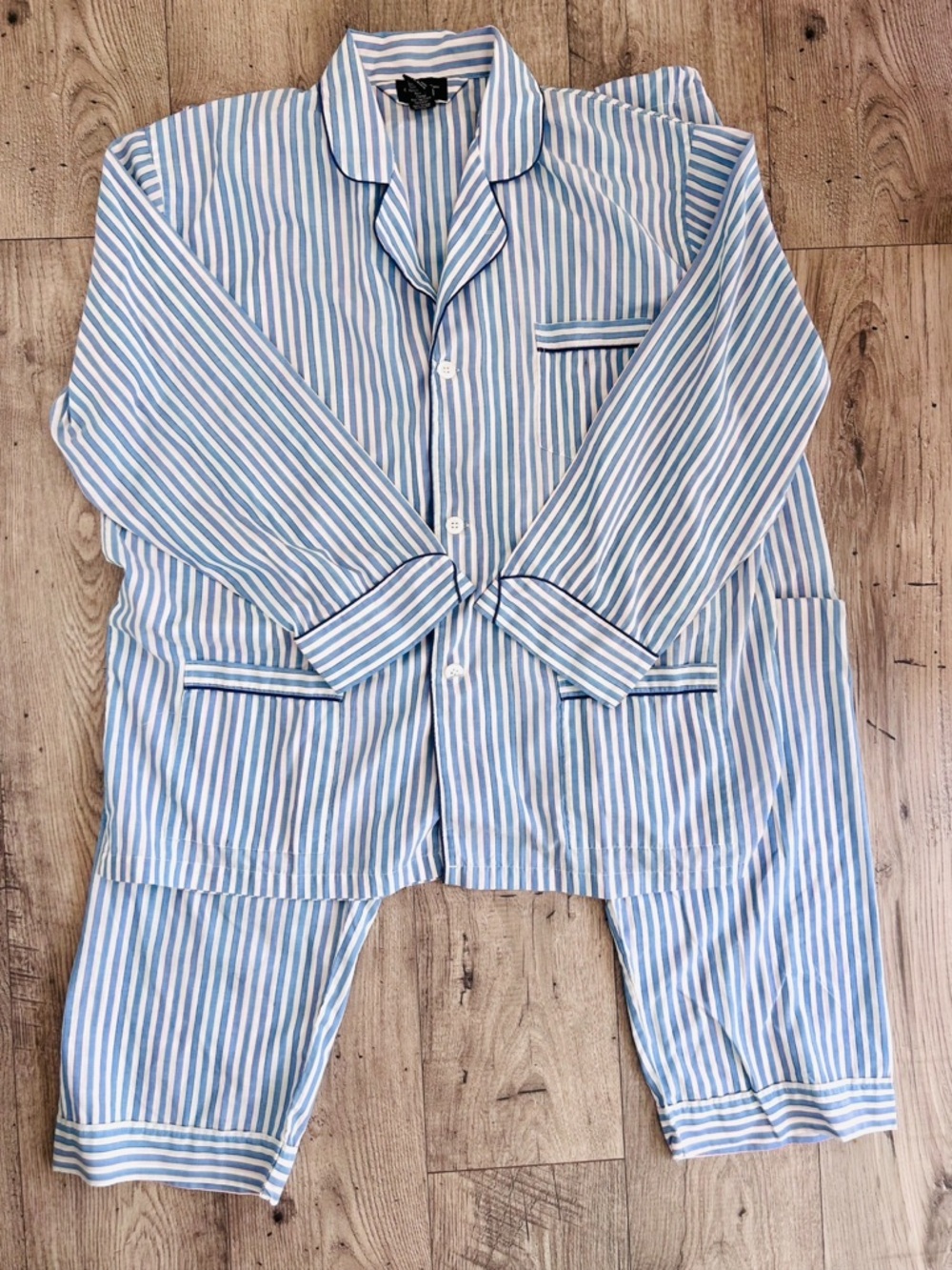 Christian Dior Monsieur Vintage Pajama Set Blue & White Striped Size XL